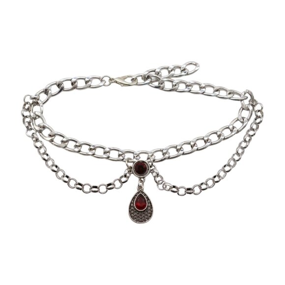 Women Silver Metal Boot Chain Bracelet Shoe Anklet Ethnic Drop Charm Red 2PCS - Picture 8 of 17